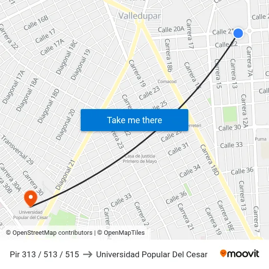 Pir 313 / 513 to Universidad Popular Del Cesar map