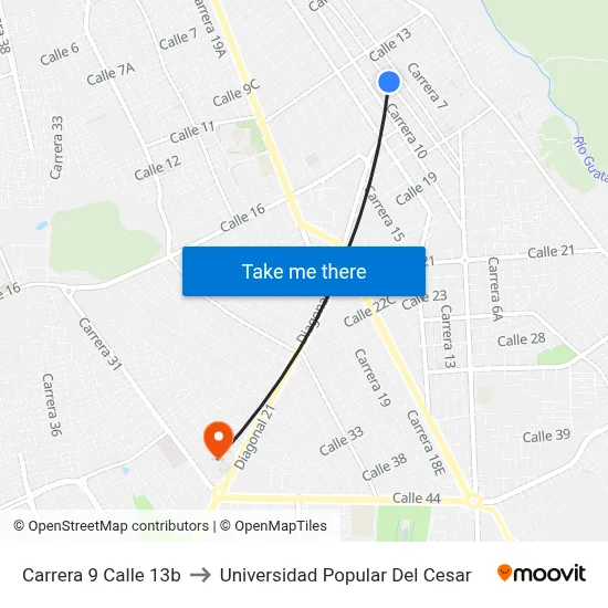Carrera 9 Calle 13b to Universidad Popular Del Cesar map