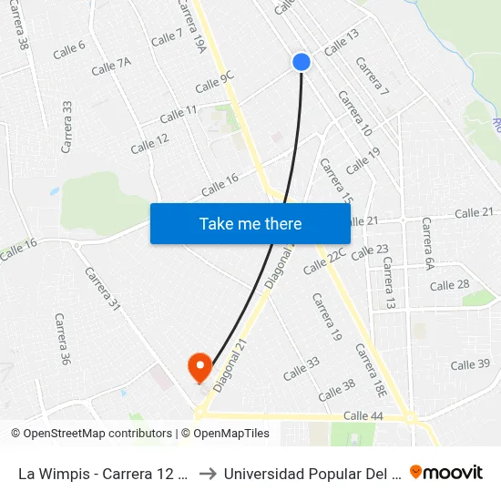 La Wimpis - Carrera 12 (E - O) to Universidad Popular Del Cesar map