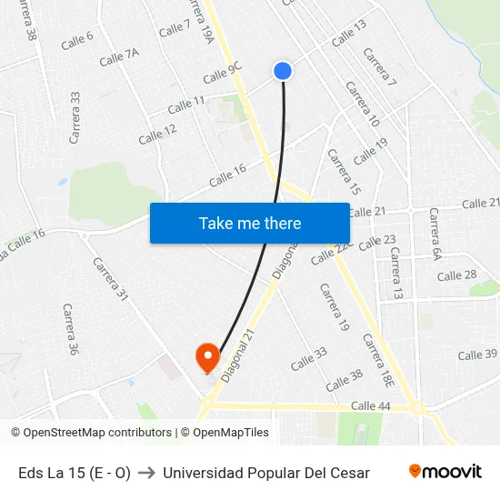 Eds La 15 (E - O) to Universidad Popular Del Cesar map