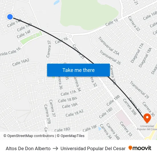 Altos De Don Alberto to Universidad Popular Del Cesar map