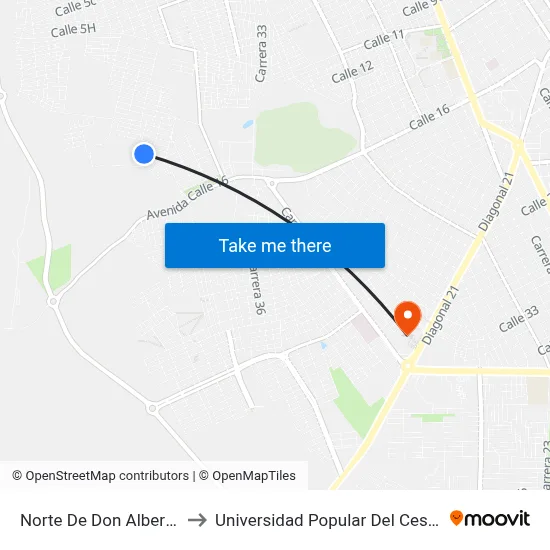 Norte De Don Alberto to Universidad Popular Del Cesar map