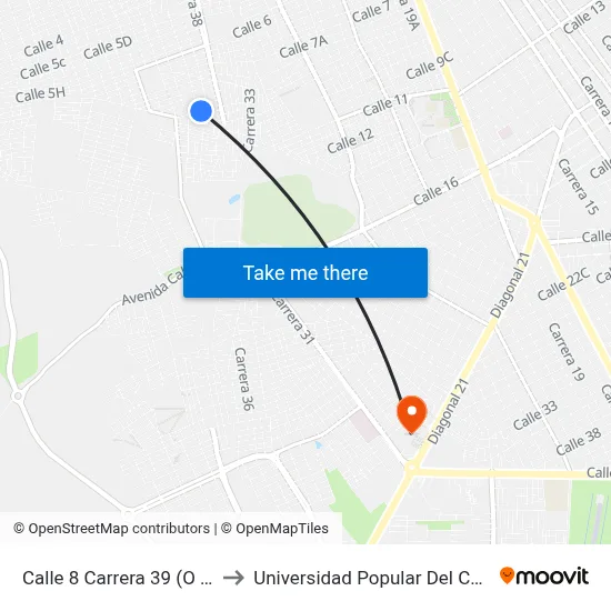 Calle 8 Carrera 39 (O - E) to Universidad Popular Del Cesar map