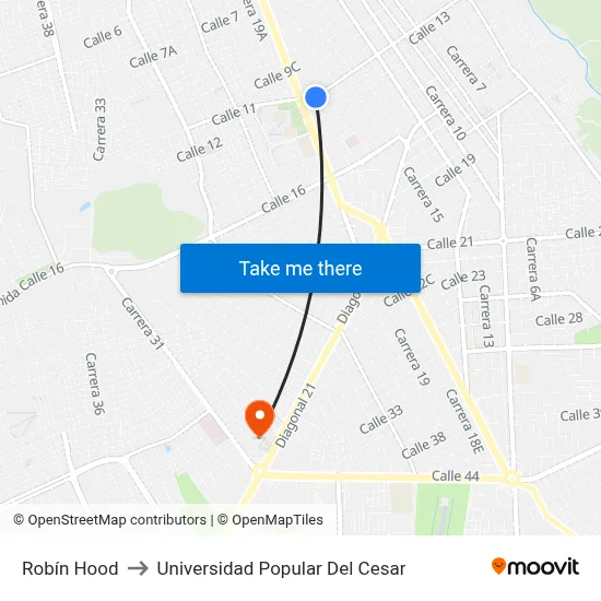 Robín Hood to Universidad Popular Del Cesar map