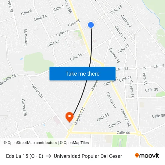 Eds La 15 (O - E) to Universidad Popular Del Cesar map