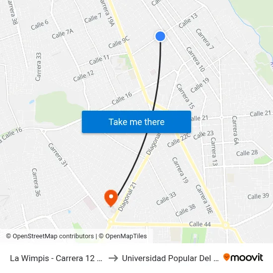La Wimpis - Carrera 12 (O - E) to Universidad Popular Del Cesar map