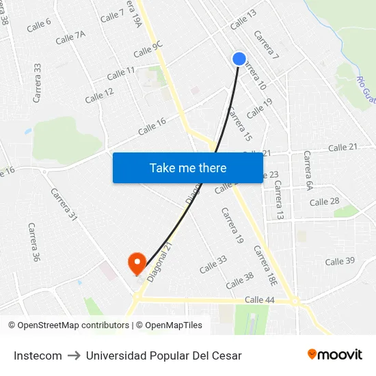 Instecom to Universidad Popular Del Cesar map