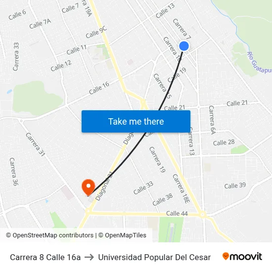Carrera 8 Calle 16a to Universidad Popular Del Cesar map