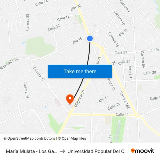 María Mulata - Los Gallos to Universidad Popular Del Cesar map