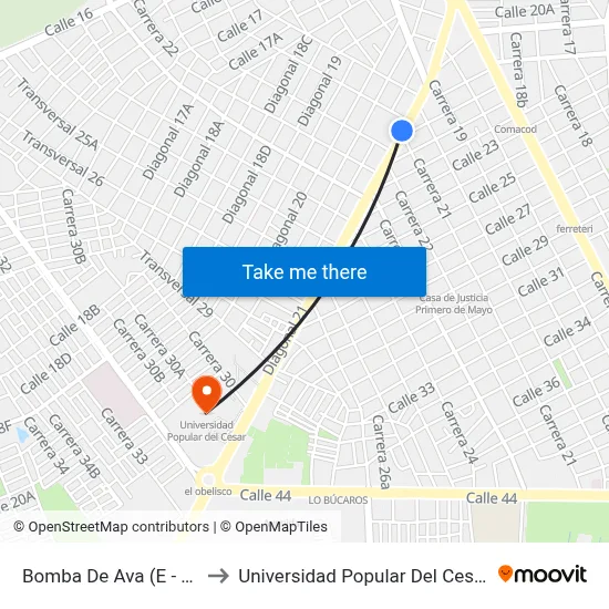 Bomba De Ava (E - O) to Universidad Popular Del Cesar map