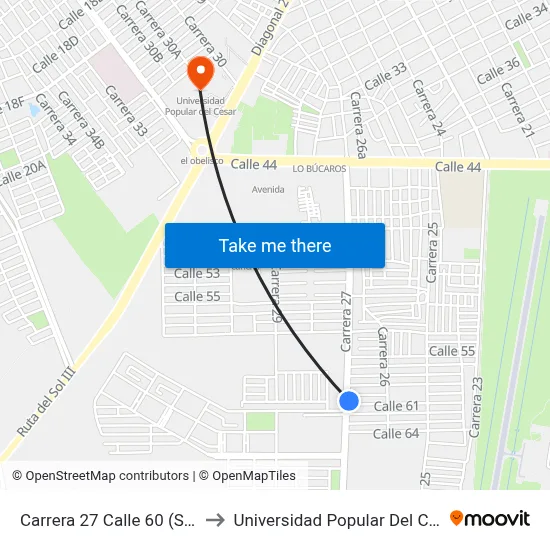 Carrera 27 Calle 60 (S - N) to Universidad Popular Del Cesar map