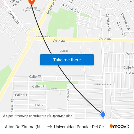 Altos De Ziruma (N - S) to Universidad Popular Del Cesar map