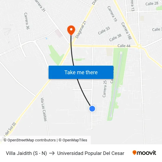 Villa Jaidith (S - N) to Universidad Popular Del Cesar map
