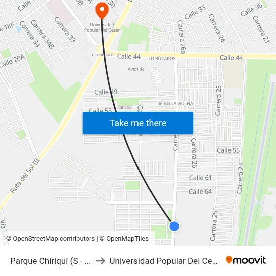 Parque Chiriquí (S - N) to Universidad Popular Del Cesar map