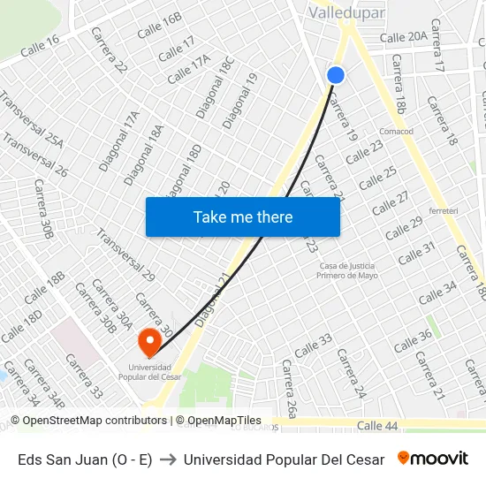 Eds San Juan (O - E) to Universidad Popular Del Cesar map
