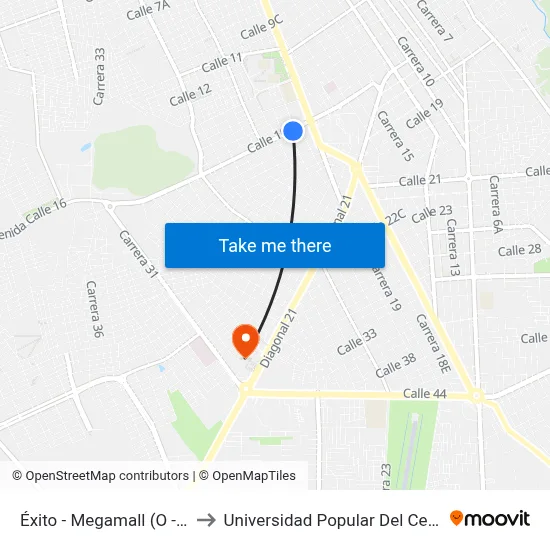 Éxito - Megamall (O - E) to Universidad Popular Del Cesar map