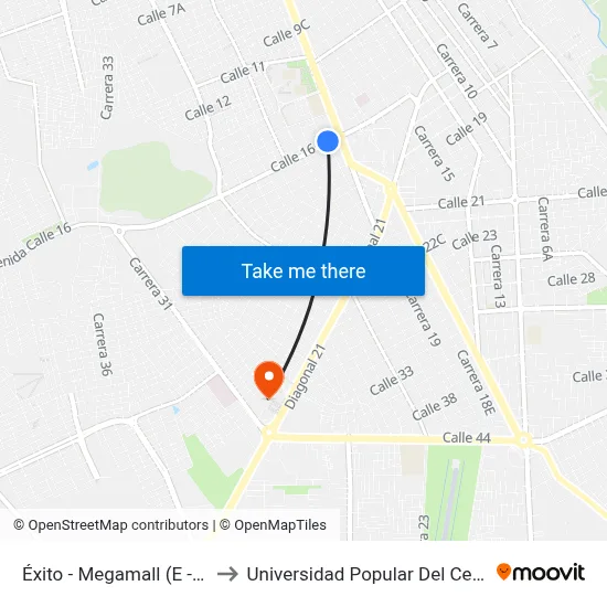 Éxito - Megamall (E - O) to Universidad Popular Del Cesar map