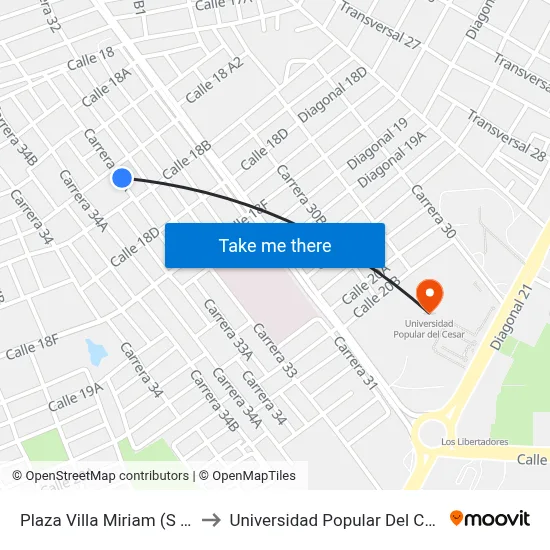 Plaza Villa Miriam (S - N) to Universidad Popular Del Cesar map