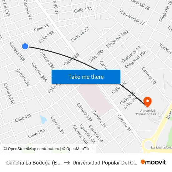 Cancha La Bodega (E - O) to Universidad Popular Del Cesar map