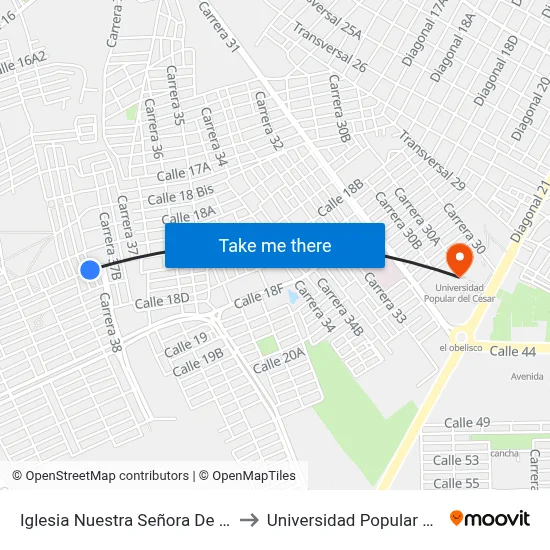 Iglesia Nuestra Señora De Altagracia to Universidad Popular Del Cesar map