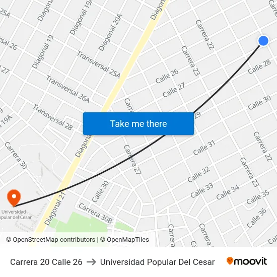 Carrera 20 Calle 26 to Universidad Popular Del Cesar map
