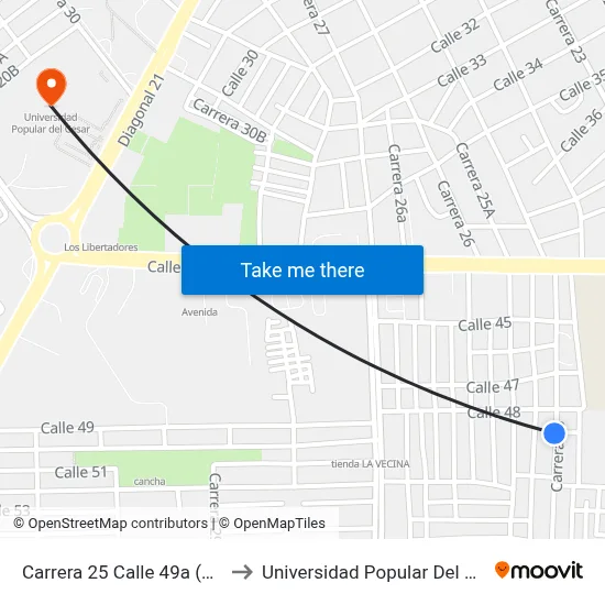 Carrera 25 Calle 49a (N - S) to Universidad Popular Del Cesar map