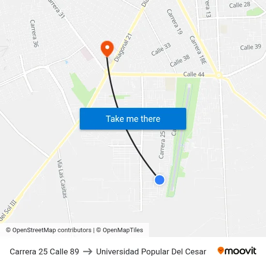 Carrera 25 Calle 89 to Universidad Popular Del Cesar map