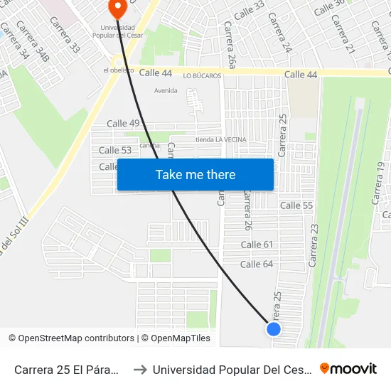 Carrera 25 El Páramo to Universidad Popular Del Cesar map