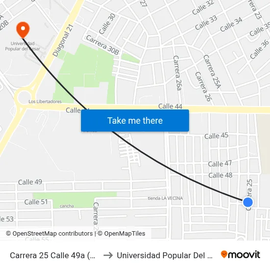 Carrera 25 Calle 49a (S - N) to Universidad Popular Del Cesar map