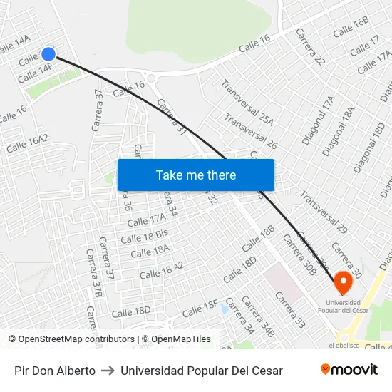 Pir Don Alberto to Universidad Popular Del Cesar map