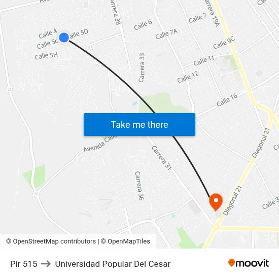 Pir 515 to Universidad Popular Del Cesar map