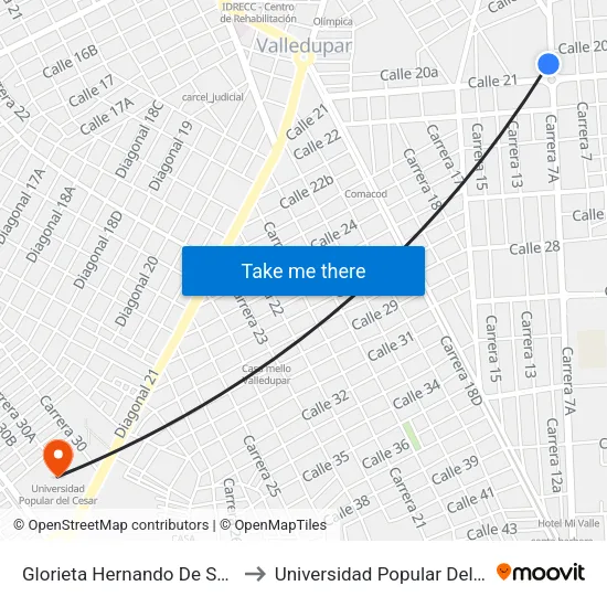 Glorieta Hernando De Santana to Universidad Popular Del Cesar map