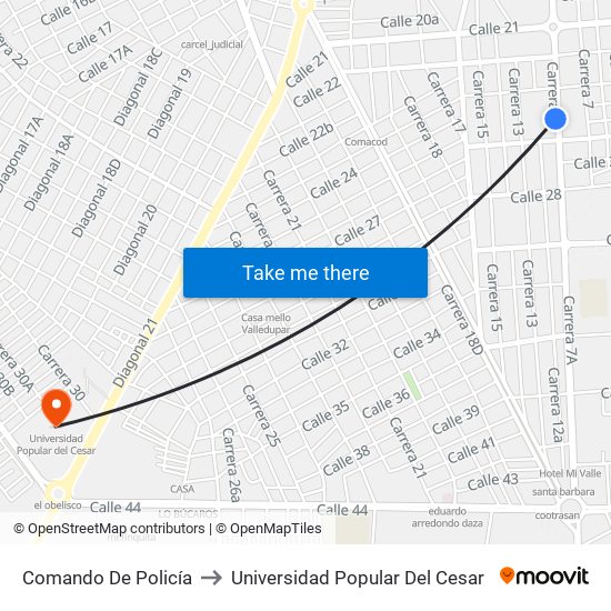 Comando De Policía to Universidad Popular Del Cesar map