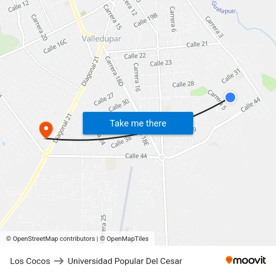 Los Cocos to Universidad Popular Del Cesar map