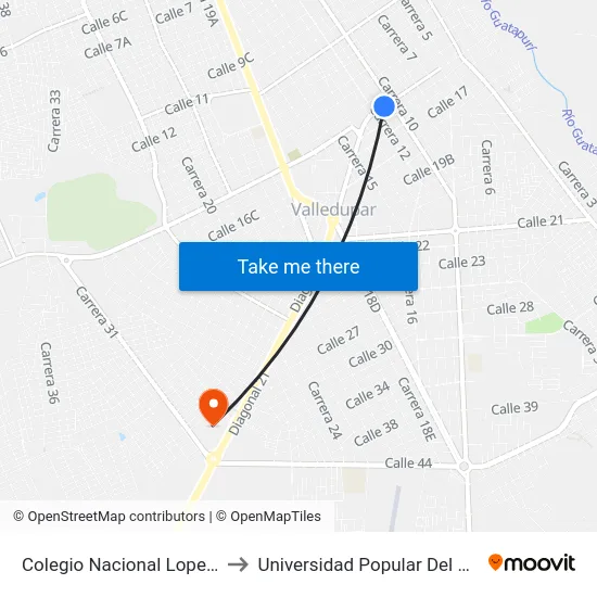 Colegio Nacional Loperena to Universidad Popular Del Cesar map