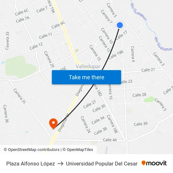 Plaza Alfonso López to Universidad Popular Del Cesar map