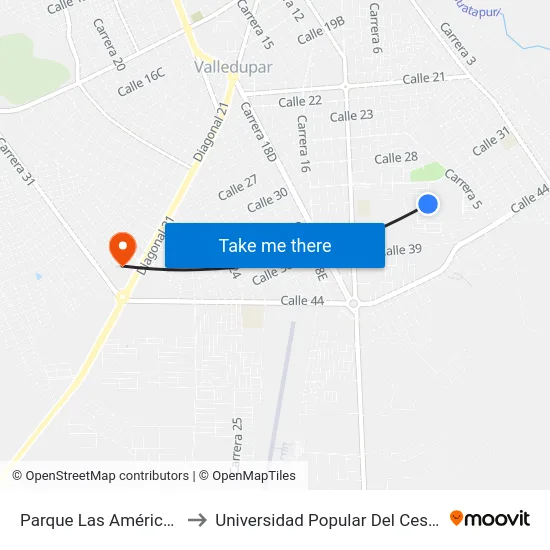 Parque Las Américas to Universidad Popular Del Cesar map