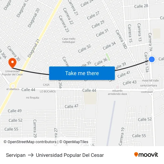 Servipan to Universidad Popular Del Cesar map