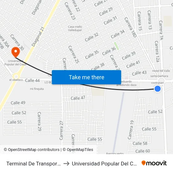 Terminal De Transportes to Universidad Popular Del Cesar map