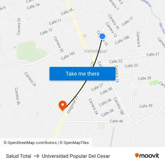 Salud Total to Universidad Popular Del Cesar map