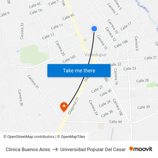 Clínica Buenos Aires to Universidad Popular Del Cesar map