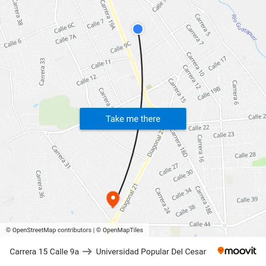 Carrera 15 Calle 9a to Universidad Popular Del Cesar map