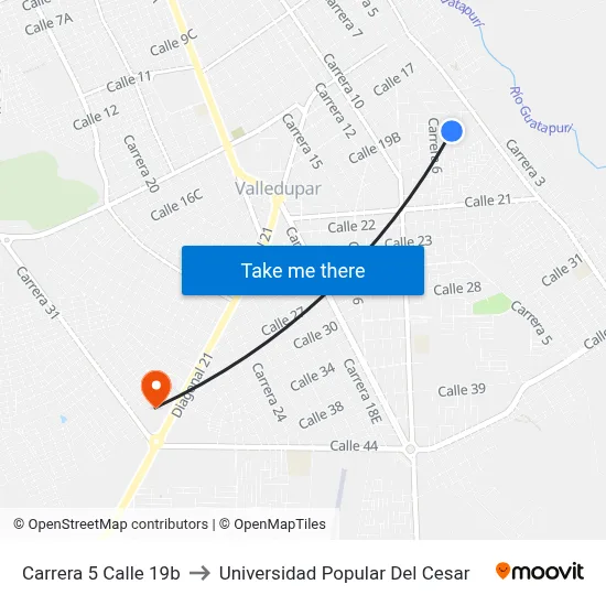 Carrera 5 Calle 19b to Universidad Popular Del Cesar map