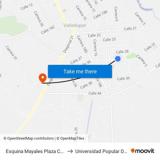 Esquina Mayales Plaza Comercial to Universidad Popular Del Cesar map