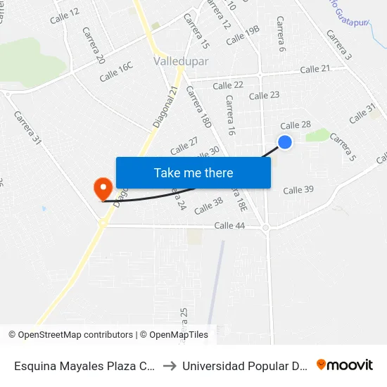 Esquina Mayales Plaza Comercial to Universidad Popular Del Cesar map