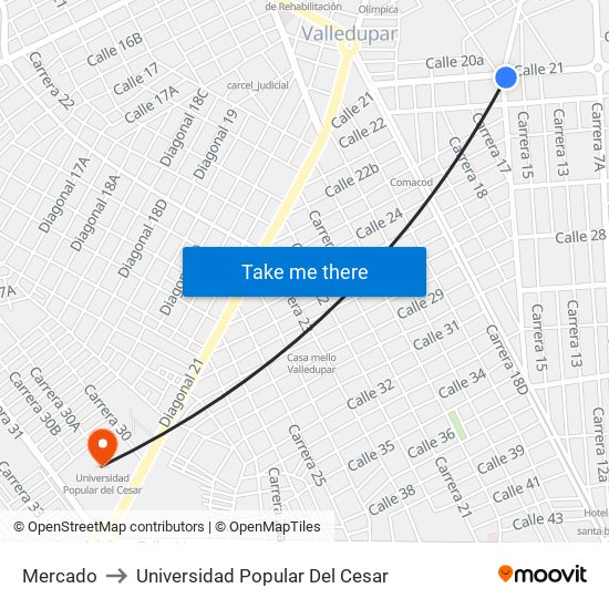 Mercado to Universidad Popular Del Cesar map