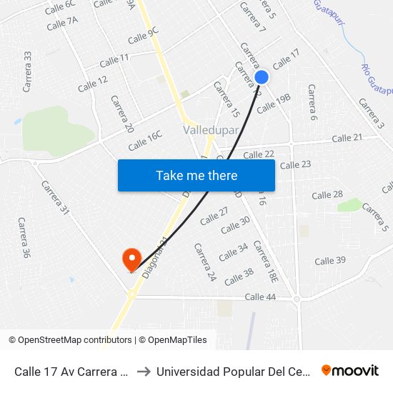 Calle 17 Av Carrera 11 to Universidad Popular Del Cesar map