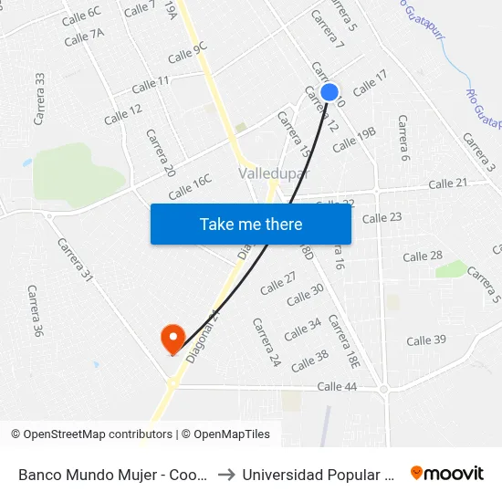 Banco Mundo Mujer - Coomultrasan to Universidad Popular Del Cesar map