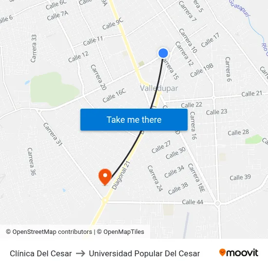 Clínica Del Cesar to Universidad Popular Del Cesar map