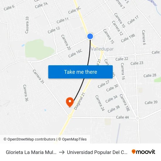 Glorieta La María Mulata to Universidad Popular Del Cesar map